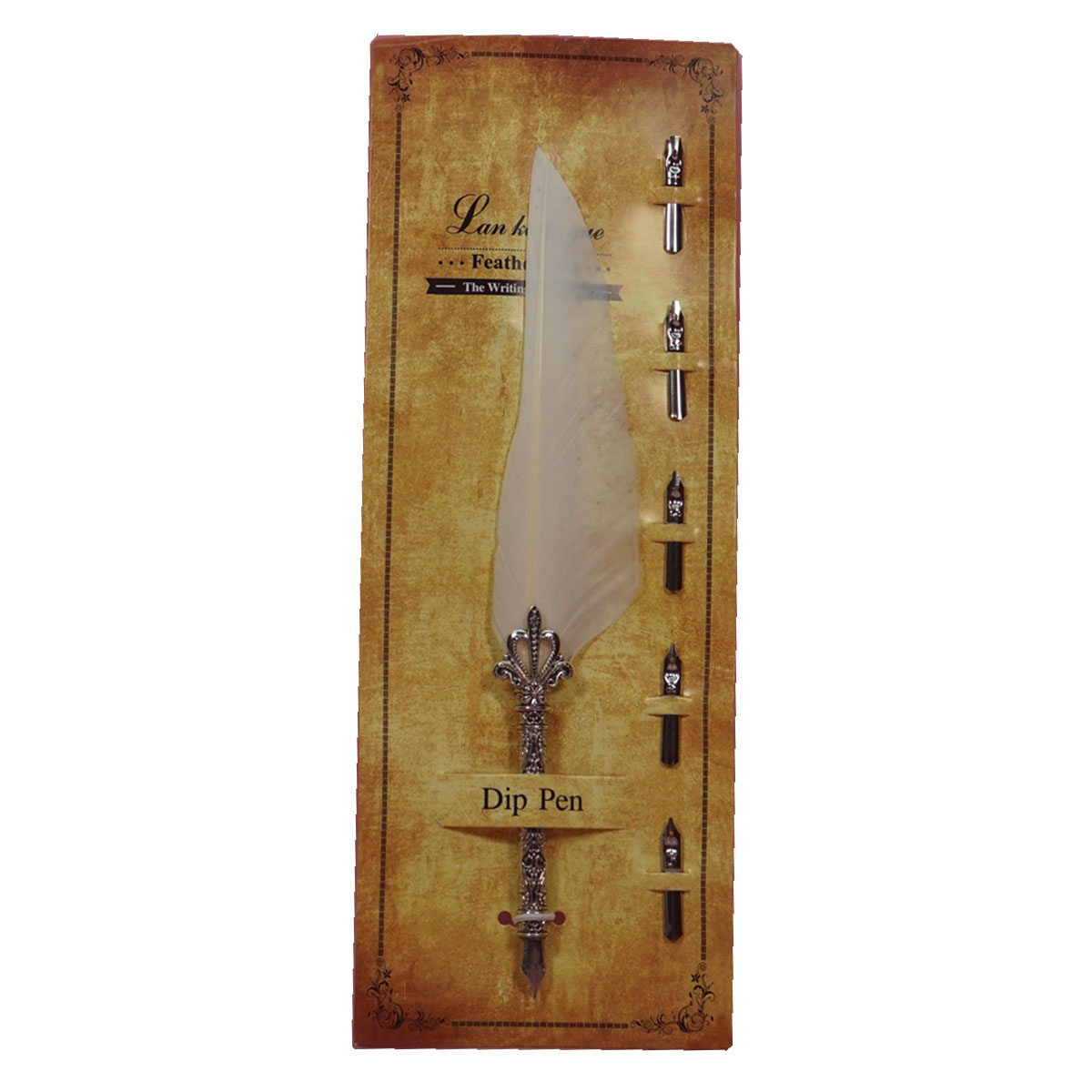 penhouse.in White Color Feather With Several Interchangeable Metal Nibs And Feather Quill Dip Pen Set SKU 28354