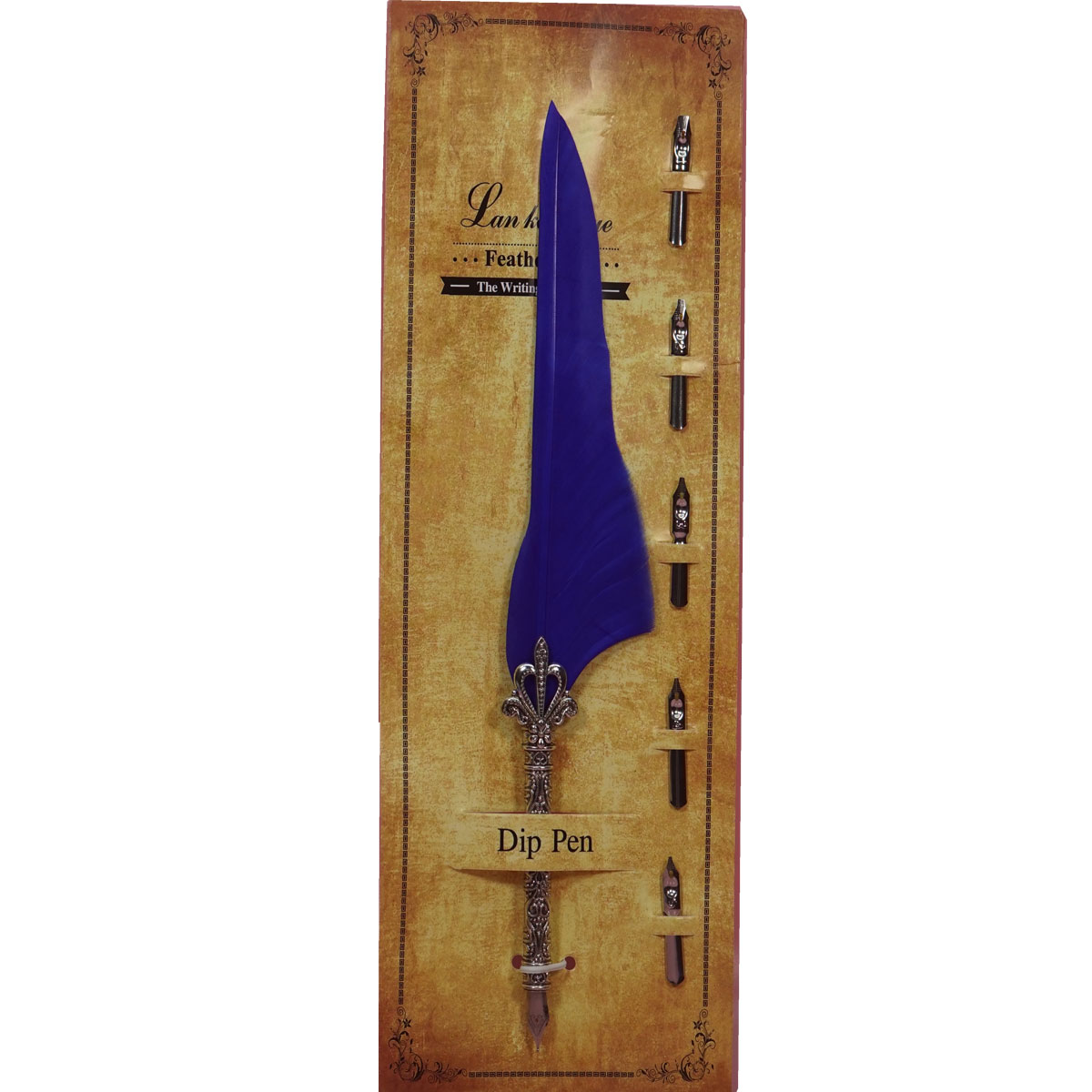 penhouse.in Dark Blue Color Feather With Several Interchangeable Metal Nibs And Feather Quill Dip Pen Set SKU 28355