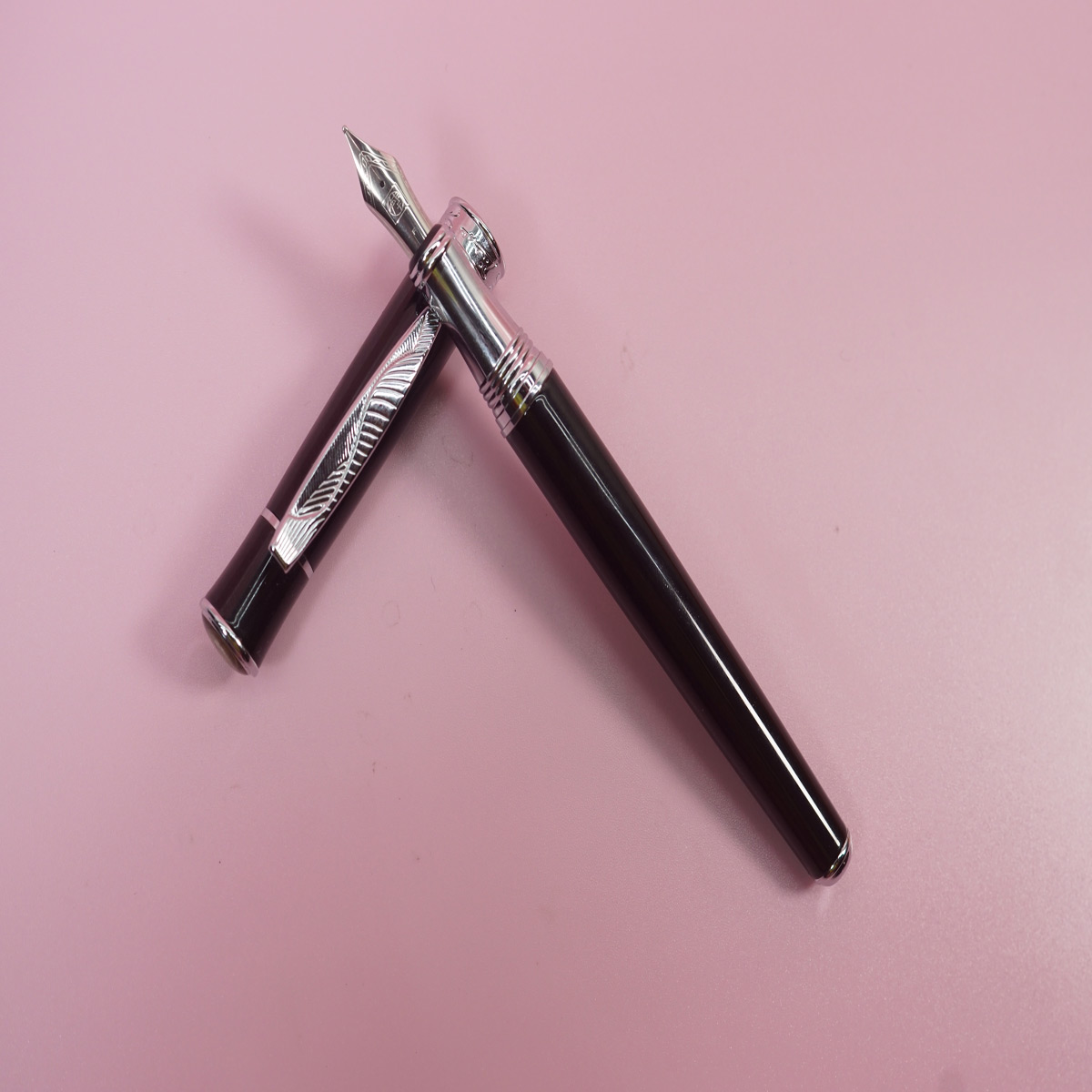 Pimio 607 Glossy Block Color Body and Cap with silver Clip and Grip Fine Nib Converter Type Fountain Pen SKU 28376
