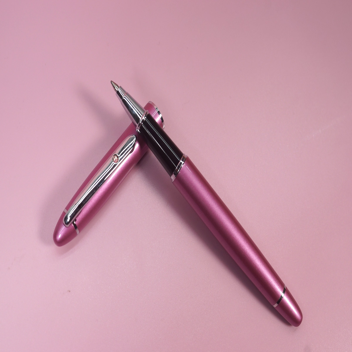Pimio 608 Glossy Light Violet Color Body and Cap with Silver Clip On Violet Stone Roller Ball Pen  SKU 28386