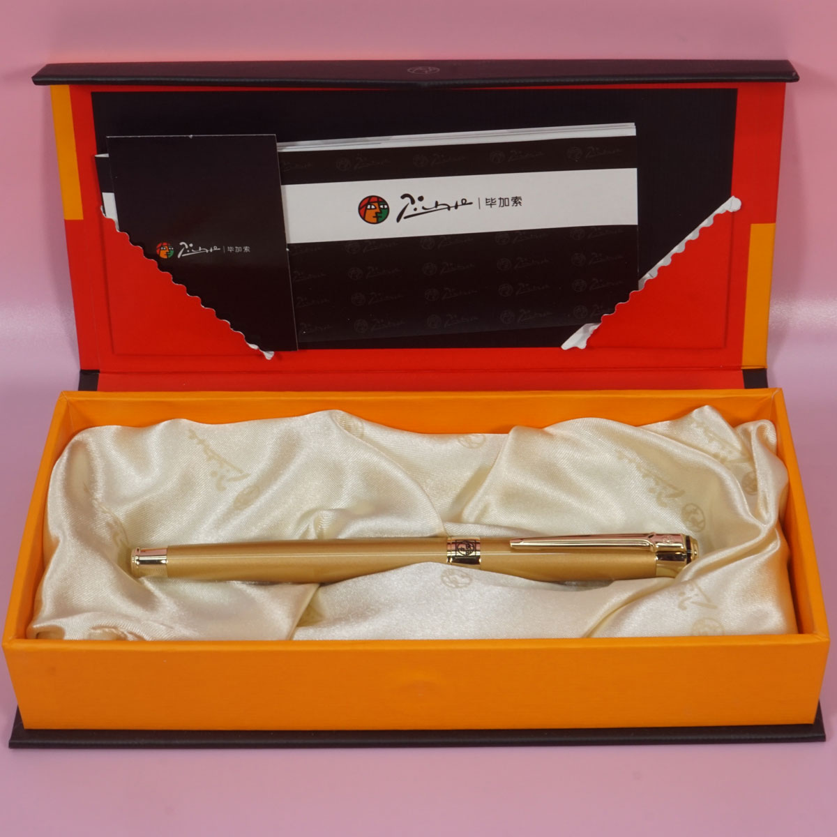 Pimio 903 Glossy Gold Color Body With Gold Color Clip And Trim Fine Tip Cap Type Roller Ball Pen SKU 28404