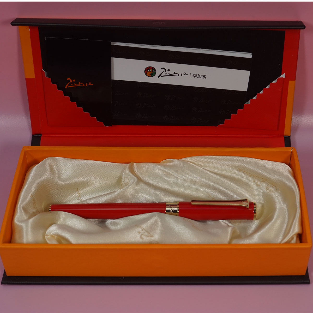 Pimio 988 Glossy Red Color Body With Gold Clip And Trim Fine Tip Cap Type Roller Ball Pen SKU 28405