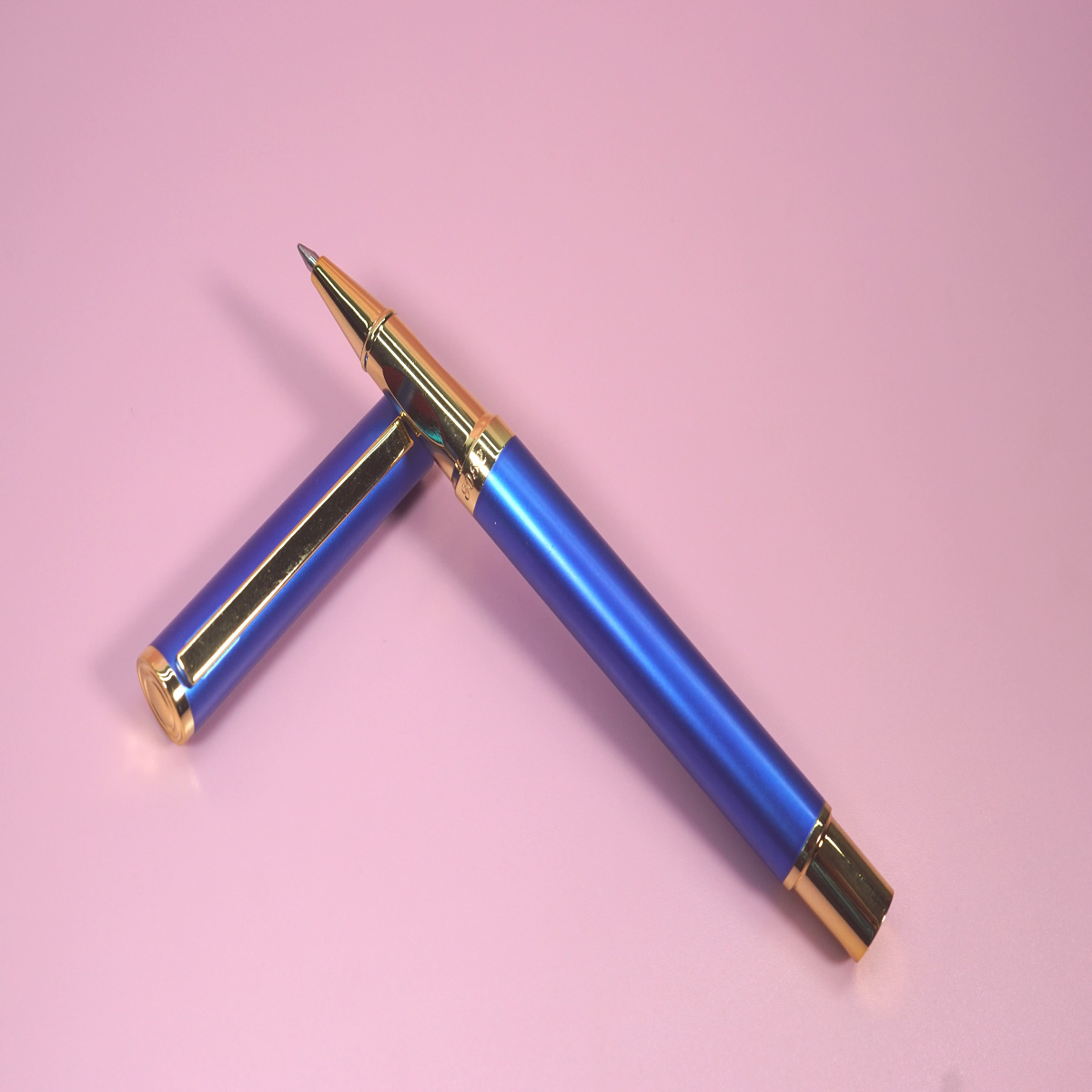 Dikawen Dark Blue Color Body and Cap with Gold Clip and Grip Roller Ball Pen SKU 28421