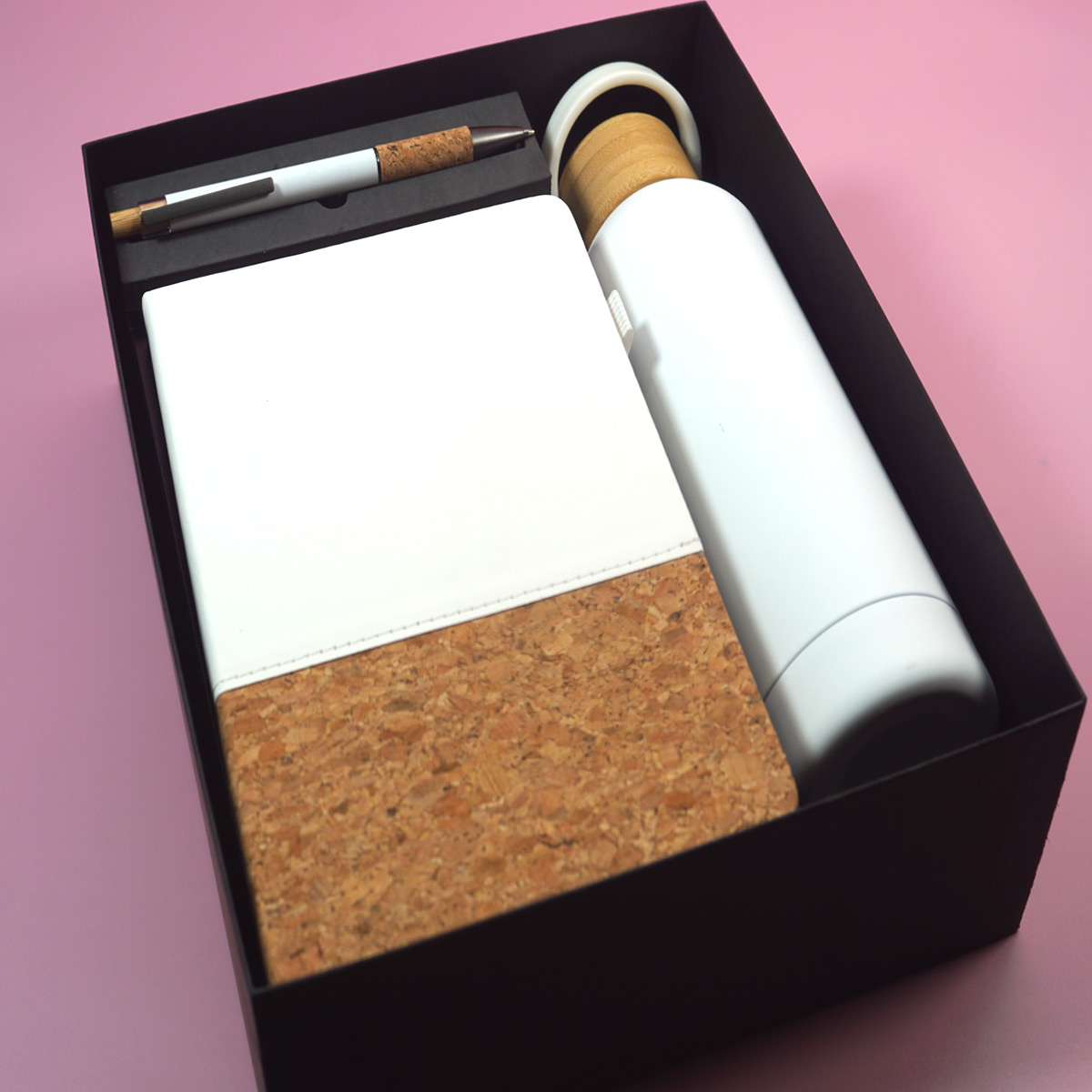 penhouse.in White wooden Color Dairy with White Color 500ML  Metal Flask with White and Wooden Click Type Ball Pen  SKU 28441