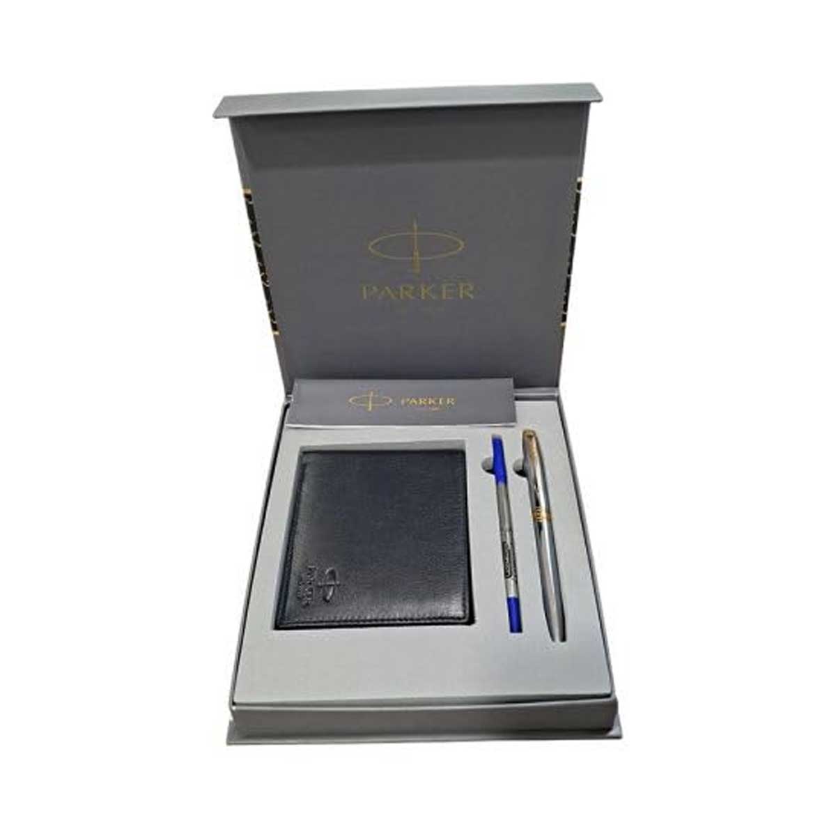 Parker Aster Shiny Chrome GT Roller Ball and Wallet Gift Set SKU 28475