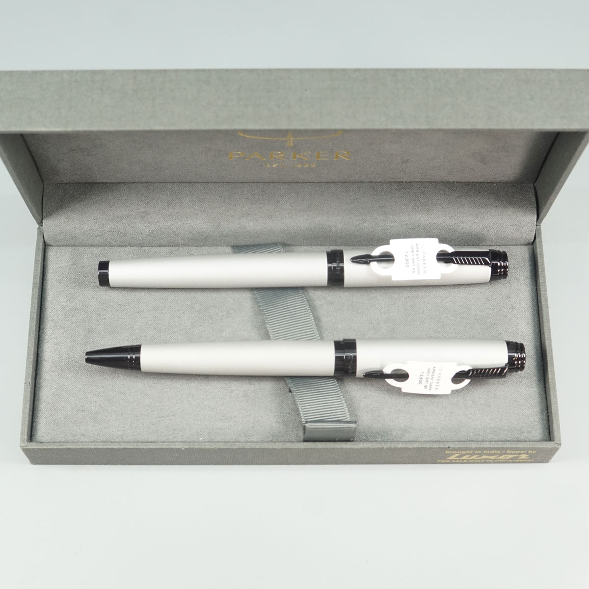 Parker Ambient Dark Grey Black Trims Roller Ball and Ball Pen Gift Set SKU 28490