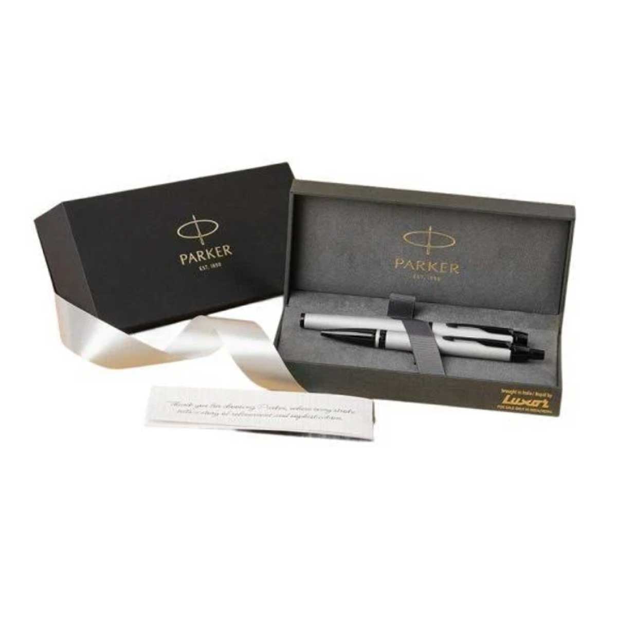 Parker Odyssey White and  Black Trims Roller Ball and Ball Pen Gift Set SKU 28492