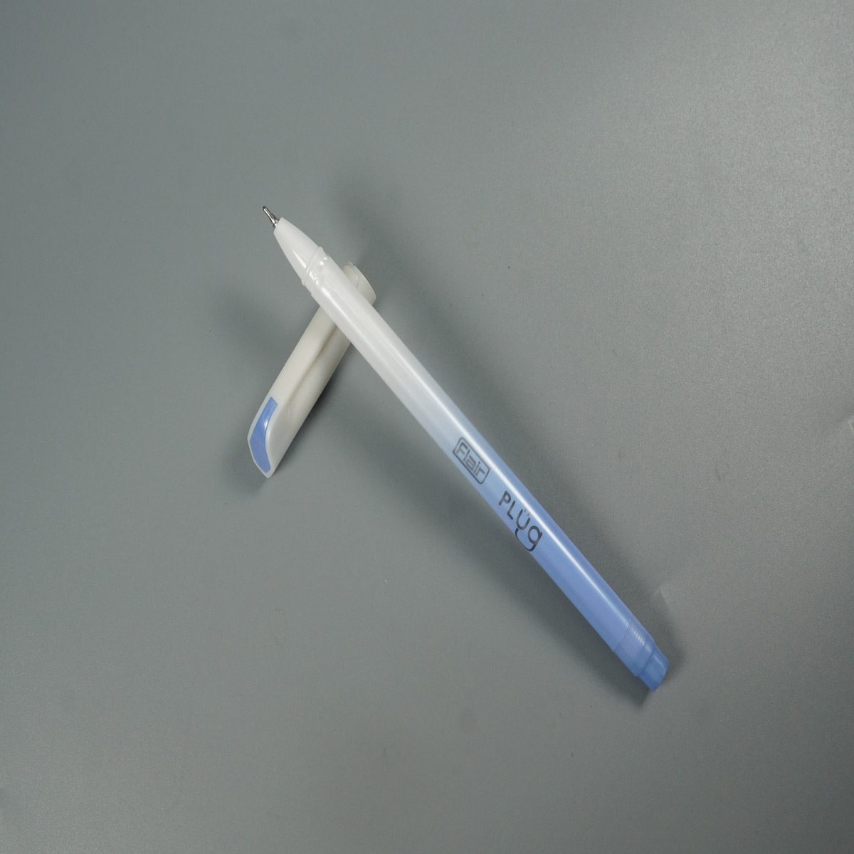 Flair Plug White and Blue Color Body with Fine Tip Blue Writing Cap Type Gel Pen SKU 28501
