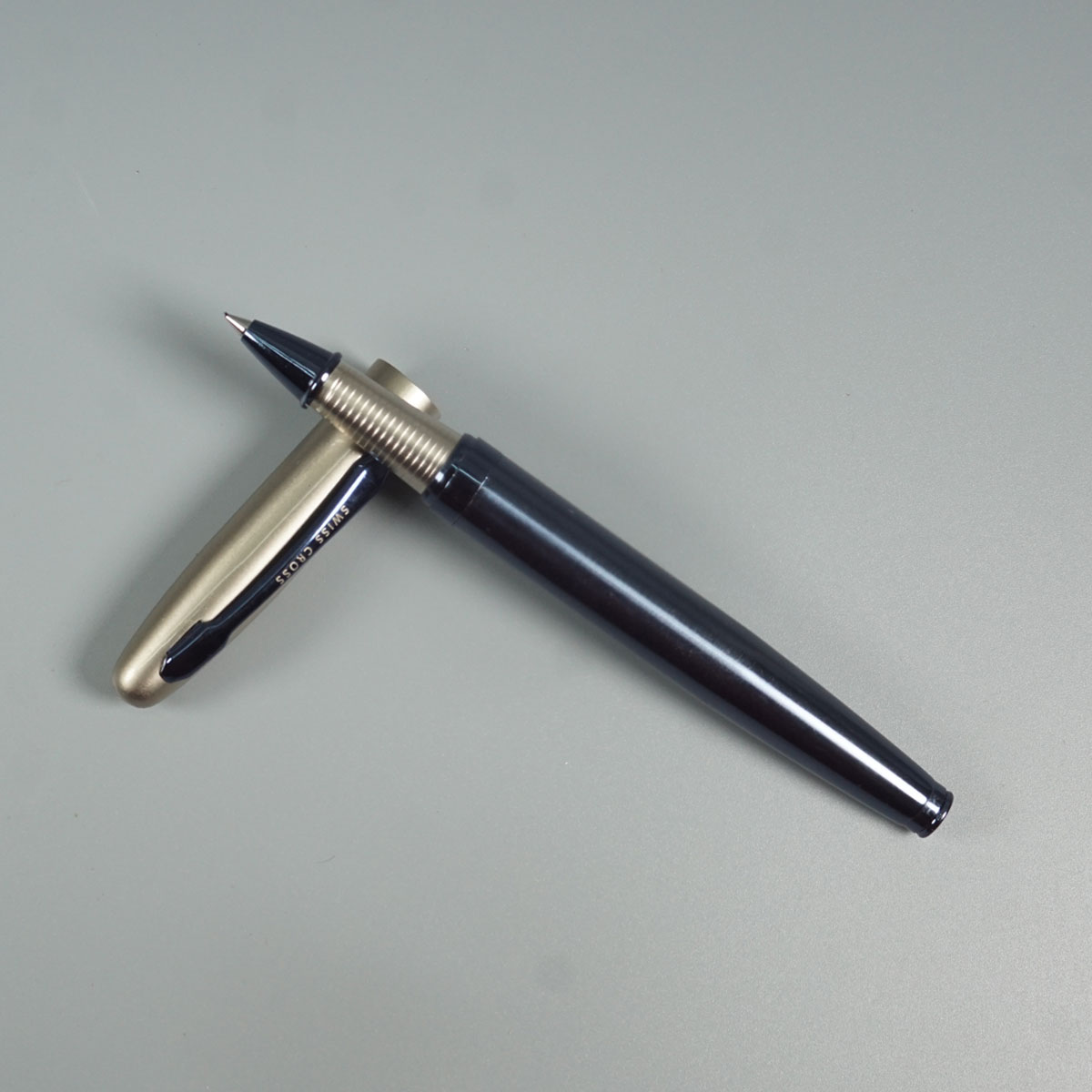 Swiss Cross 1008 Blue Color Body With Silver Color Cap And Fine Tip Roller Ball Pen SKU 28558
