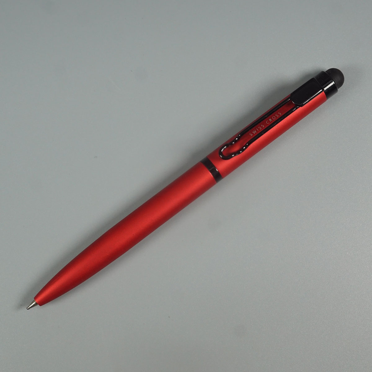 Swiss Cross 2091 Matte Red Color Body Black Trim And Stylus Twist Type Ball Pen SKU 28566