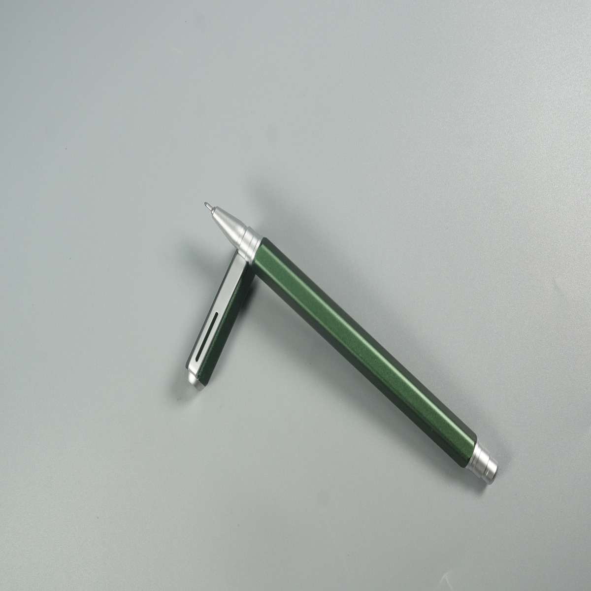 Pentel BL667DCE Energel 0.5mm Matte Green Color Body and Cap with Silver Clip and Grip Roller Gel Pen SKU 28587