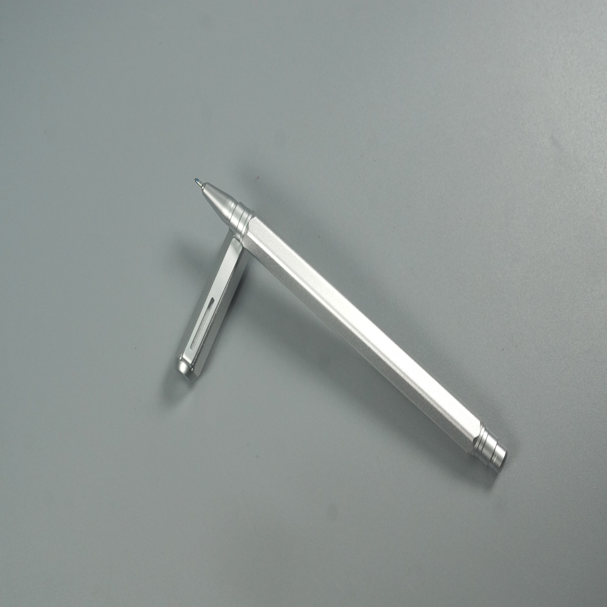 Pentel BL667ECE Energel 0.5MM Matte Silver Color Body and Cap and Silver Clip and Grip Roller Gel Pen SKU 28589