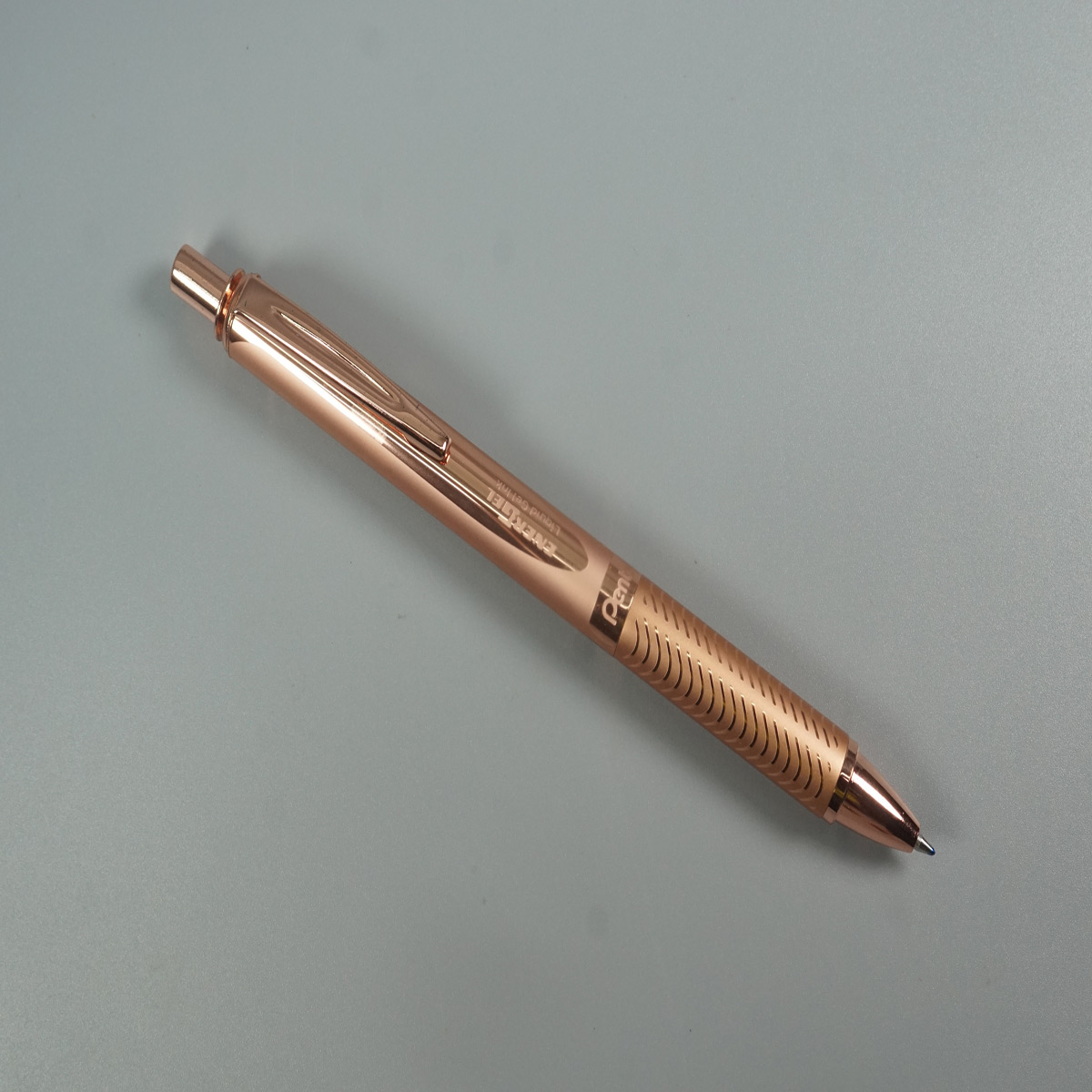 Pentel BL407 EnerGel Metal Full Rose Gold Color 0.7mm Retractable Liquid Gel Ink SKU 28590