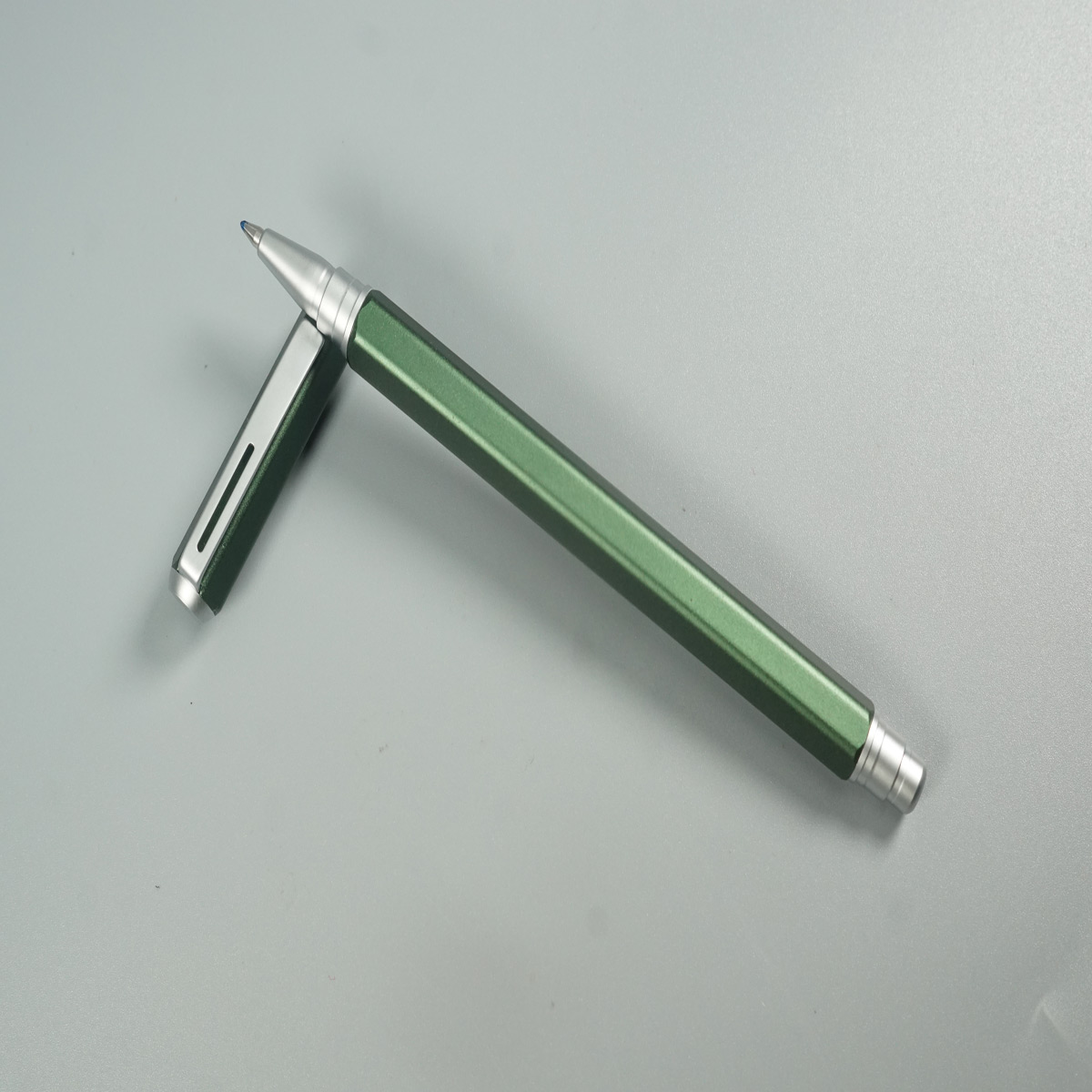 Pentel BL667DC Energel 0.7mm Matte Green Color Body and Cap with Silver Clip and Grip Roller Gel Pen SKU 28599