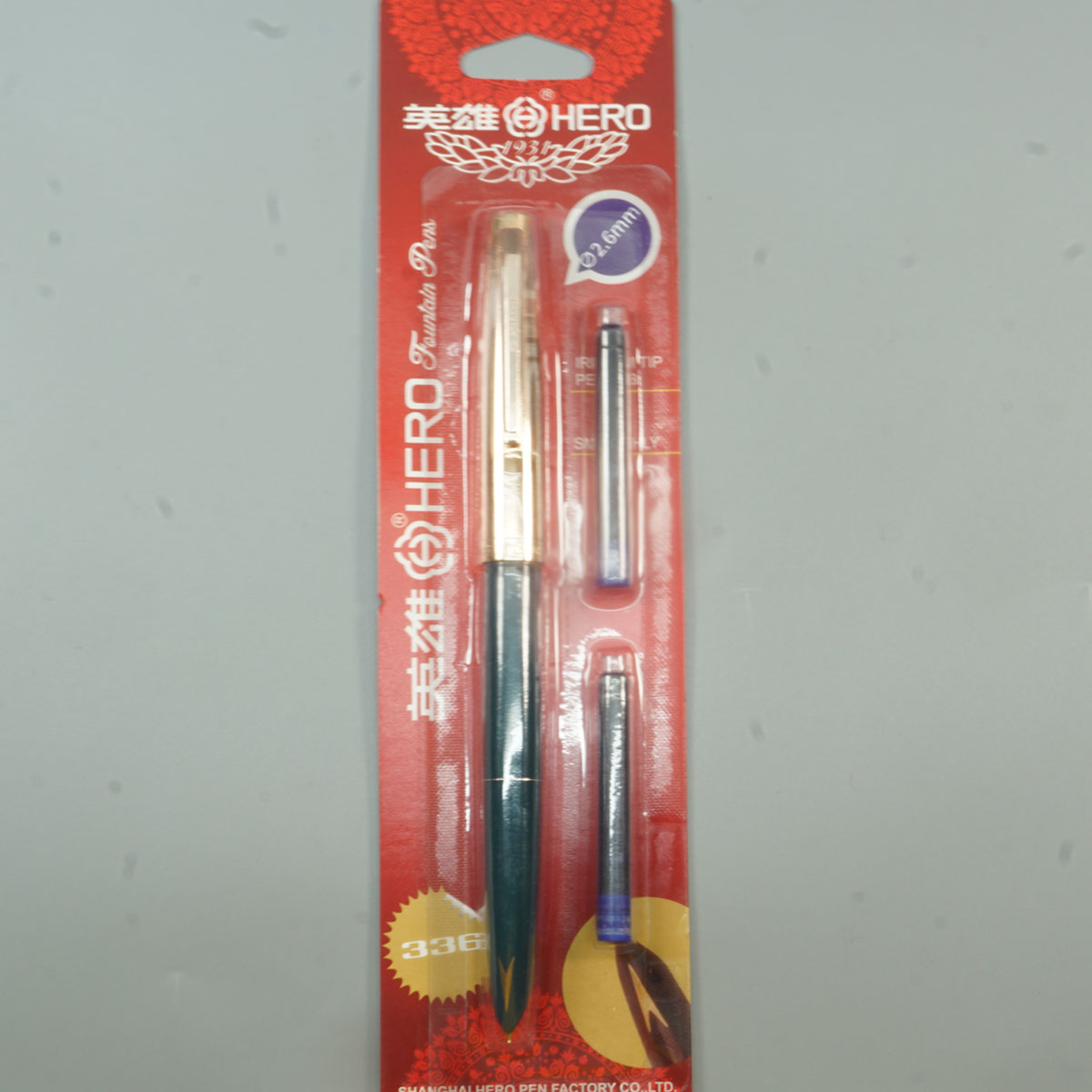 Hero 336 Green Color Body With Gold Color Cap Converter And Cartridge type Fountain Pen SKU 28650