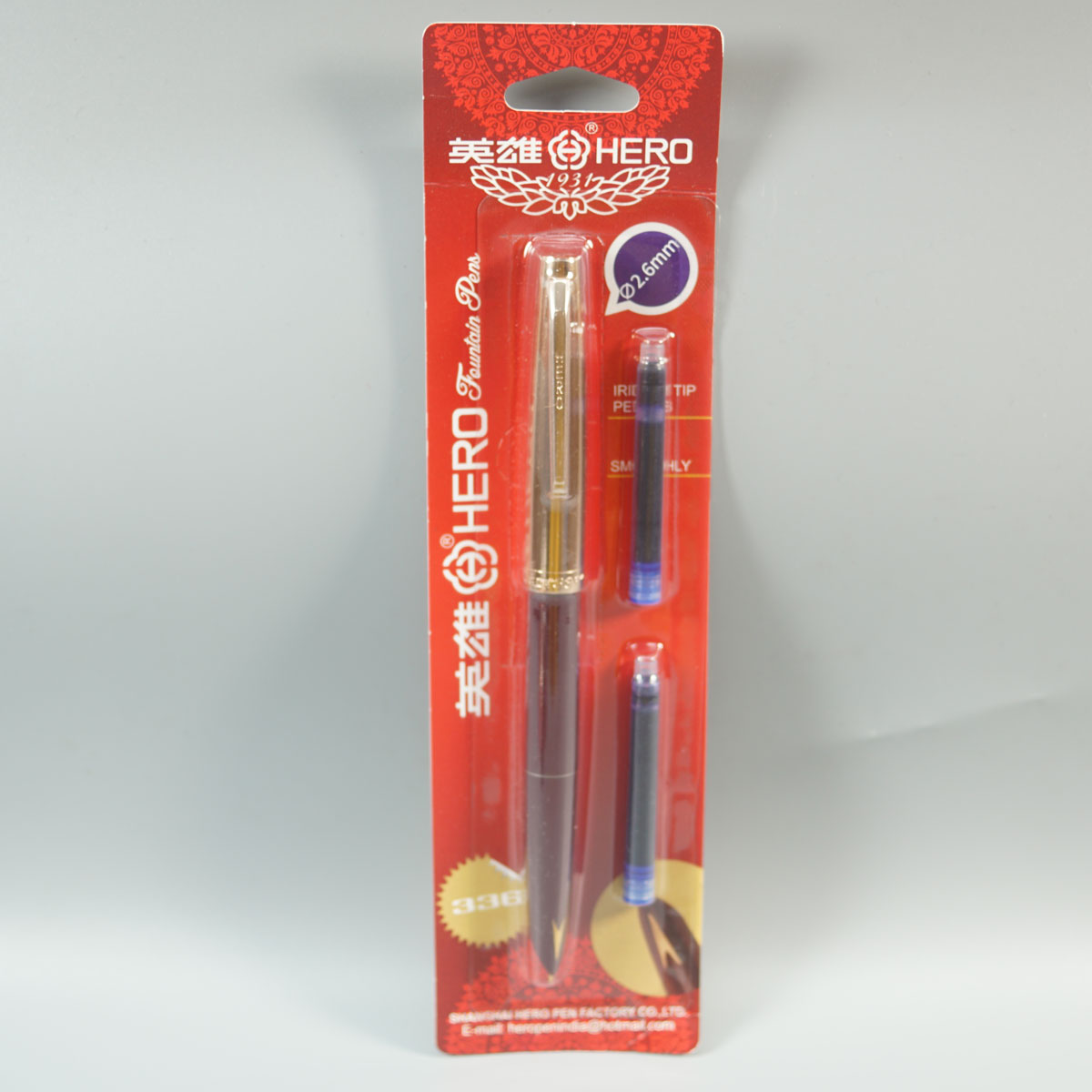 Hero 336 Merrown Color Body With Gold Color Cap Converter And Cartridge type Fountain Pen SKU 28652