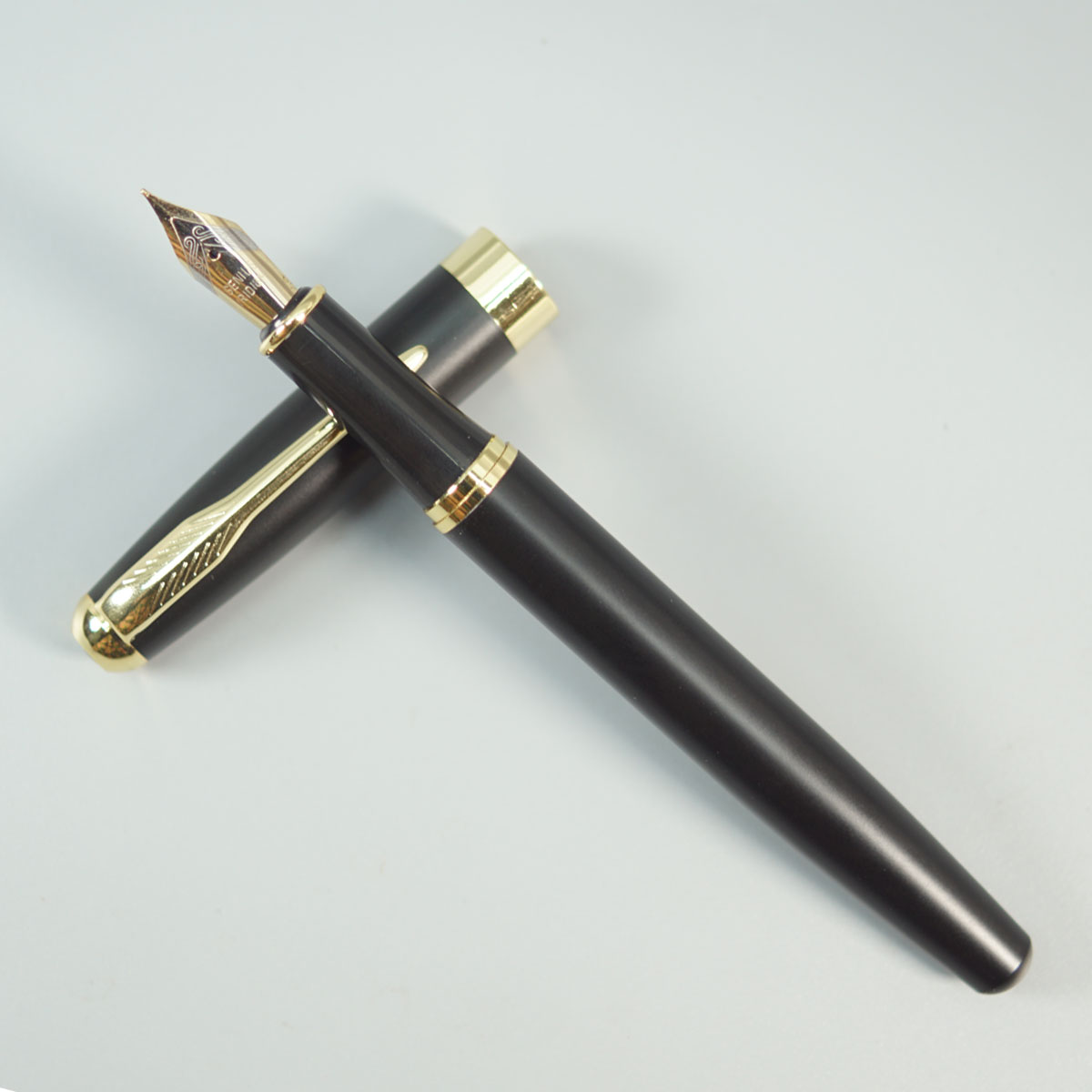 penhouse.in 388 Matte Black Color Body with Gold Trim And Fine Nib Converter Type Fountain Pen SKU 28658