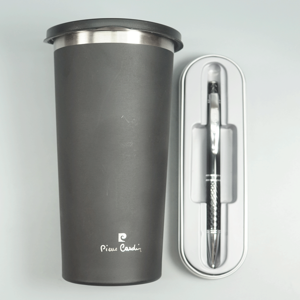 Pierre Cardin Travel Stainless Steel Tumbler 600ML Black Color and Civic Black Color Retractable Ball Pen  SKU 28742