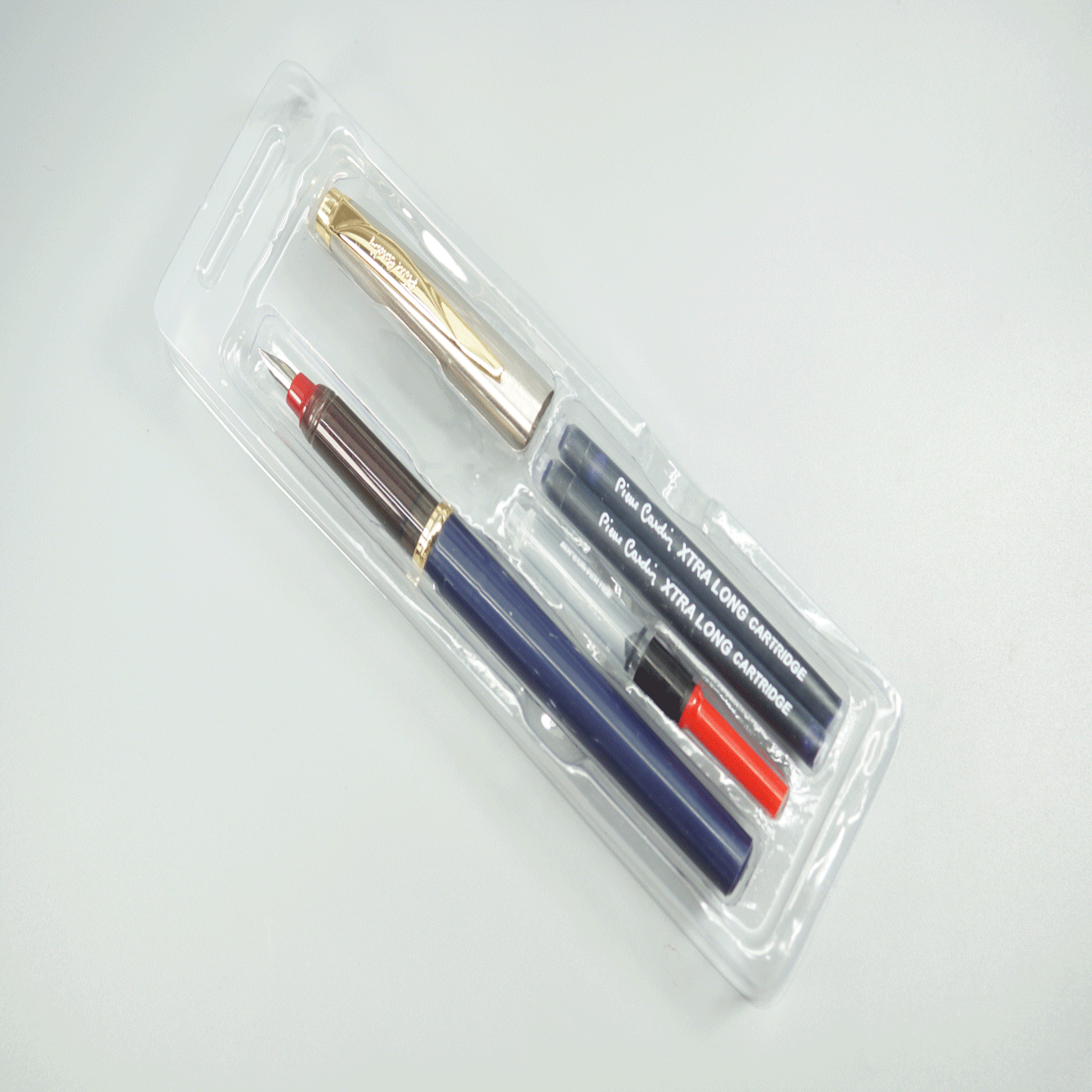 Pierre Cardin Momento Half Gold Dark Blue  Color Body with Silver Cap with Gold Clip Fine Nib Cartridge and Converter Type fountain Pen SKU 28746