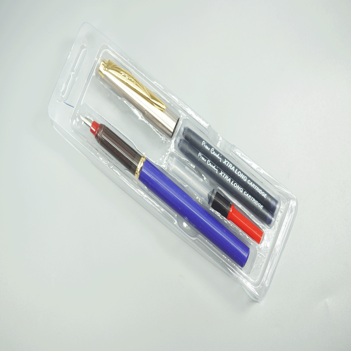 Pierre Cardin Momento Half Gold Blue Color Body with Silver Cap with Gold Clip Fine Nib Cartridge and Converter Type fountain Pen SKU 28747
