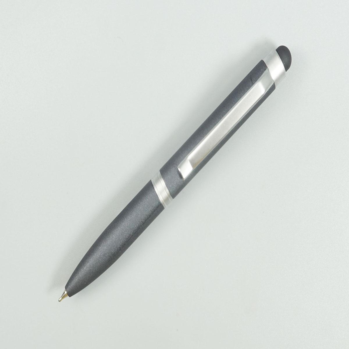 penhouse.in Mini Grey Color Body and Silver Clip with Stylus Twist Type Ball Pen SKU 28760