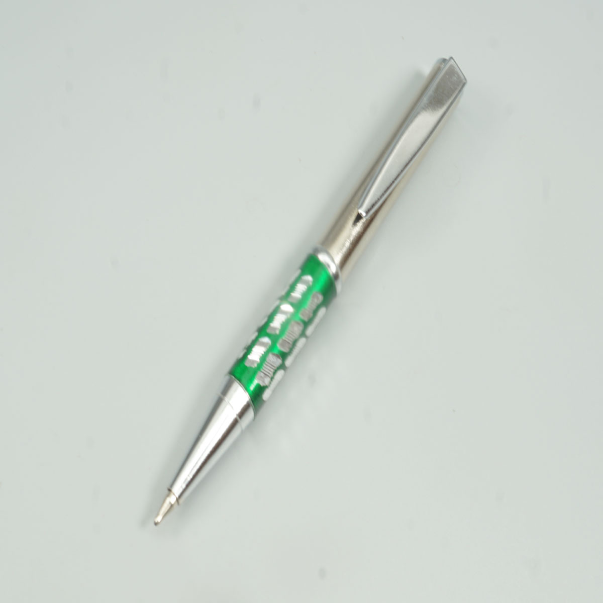 penhouse.in Mini Silver with Green Design Twist Ball Pen SKU 28763