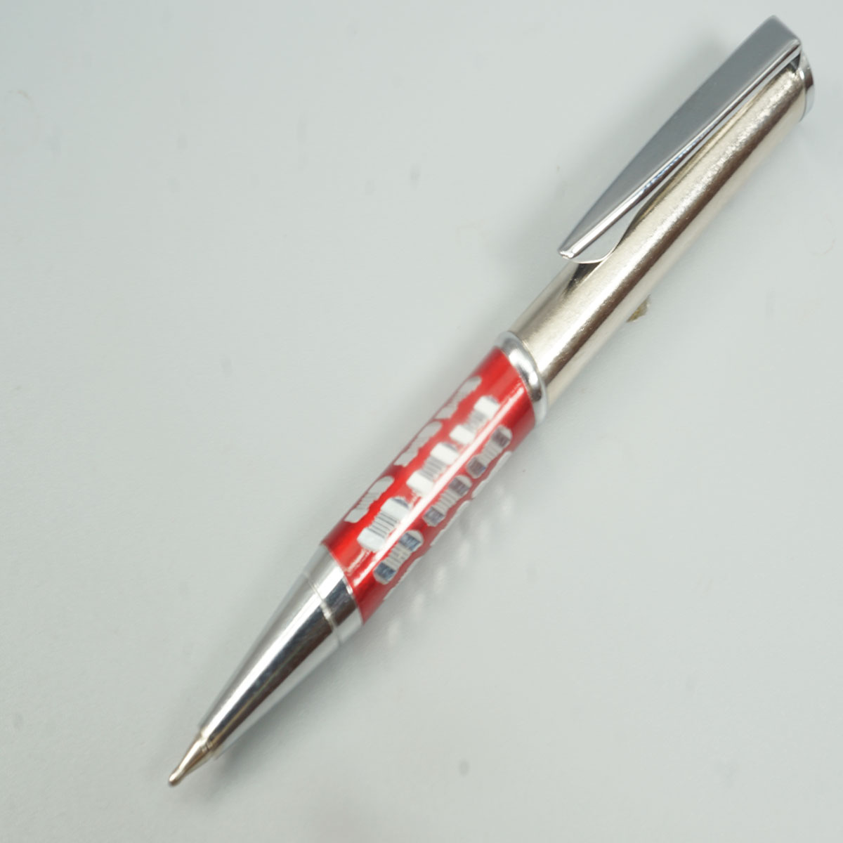 penhouse.in Mini Silver with Red Design Twist Ball Pen SKU 28765