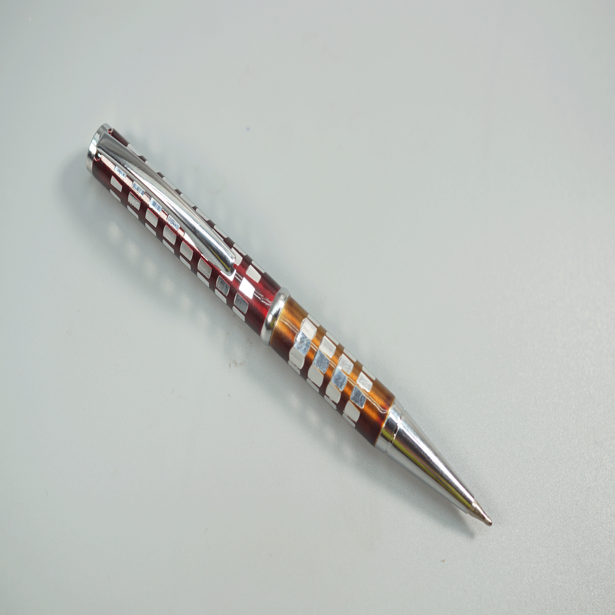 penhouse.in Mini Dark Red with Brown Color with Silver Clip Squre Design Twist Type Ball Pen SKU 28772