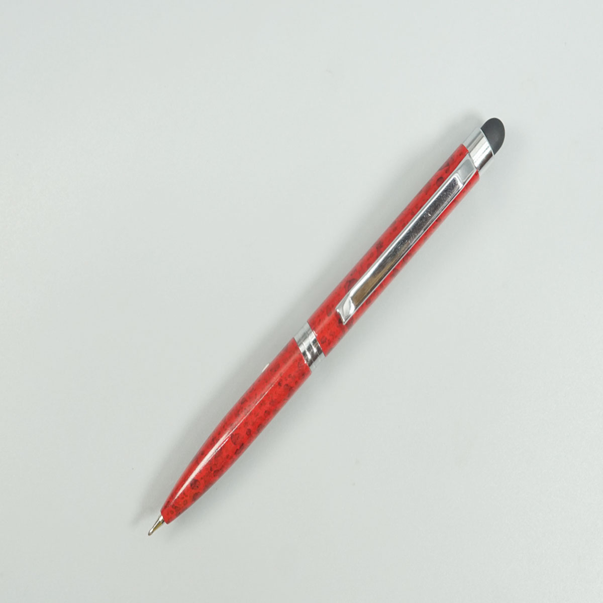 penhouse.in Mini Glossy Red with Black Color Body Silver Clip Marble Design Stylus Twist Ball Pen SKU 28774