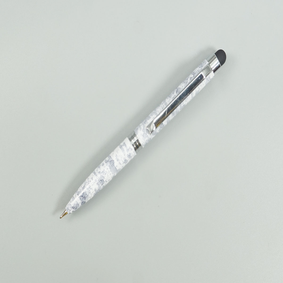 penhouse.in Mini Glossy White with Grey Color Body Silver Clip Marble Design Stylus Twist Ball Pen SKU 28776