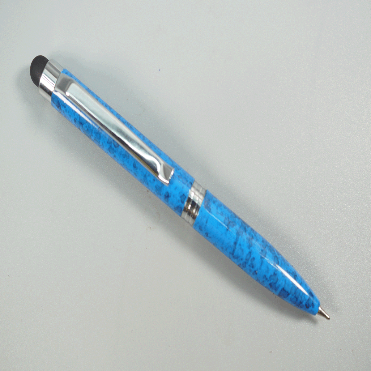penhouse.in Mini Glossy Blue with Grey Color Body Silver Clip Marble Design Stylus Twist Ball Pen SKU 28778