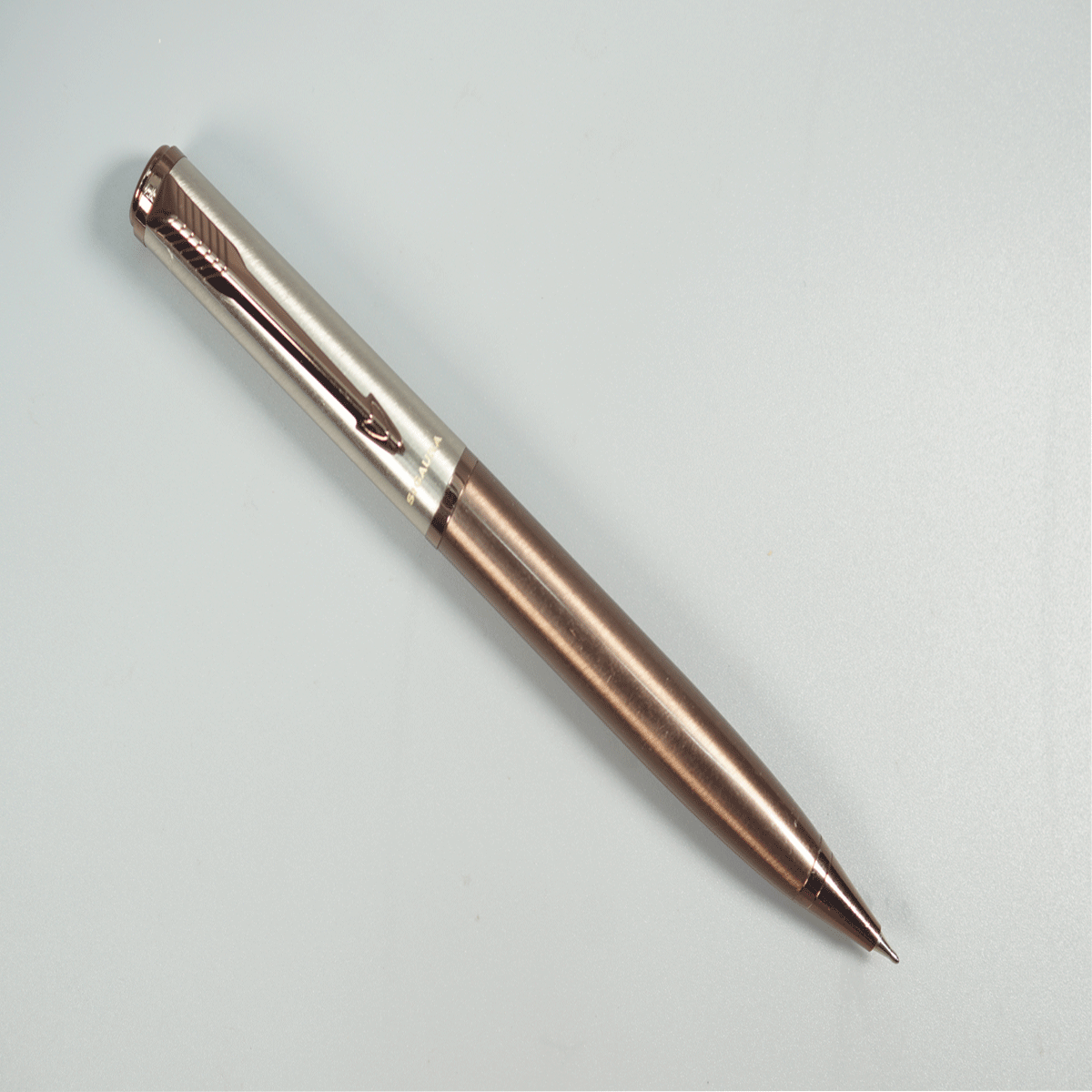 Sigaura Coffee Brown and Silver Color Body  Brown Clip Twist Type Ball Pen SKU 28795