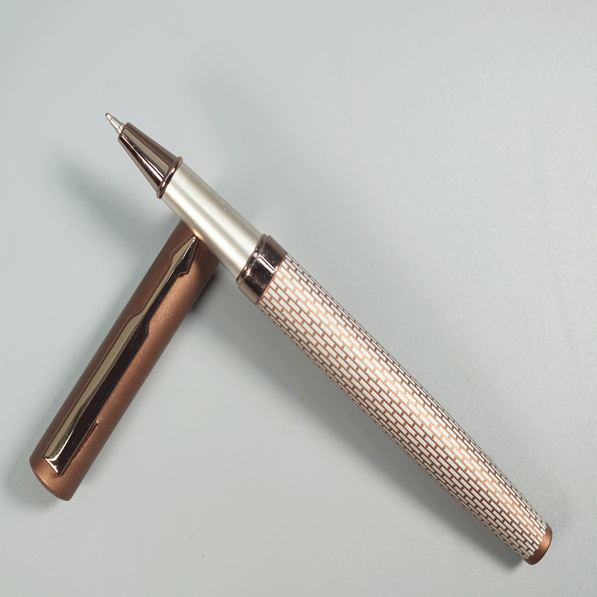 penhouse.in Checked Design Body with Coffee Brown Cap Type Ball Pen SKU 28798