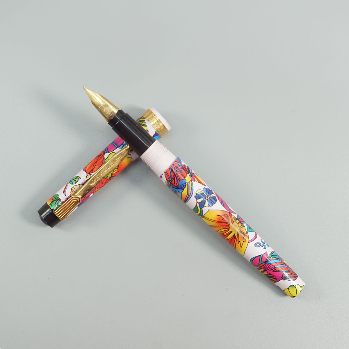 Butterfly 660 MultiColor Floral Design And Gold Clip Medium Nib Eye Dropper Model Fountain Pen  SKU 28831