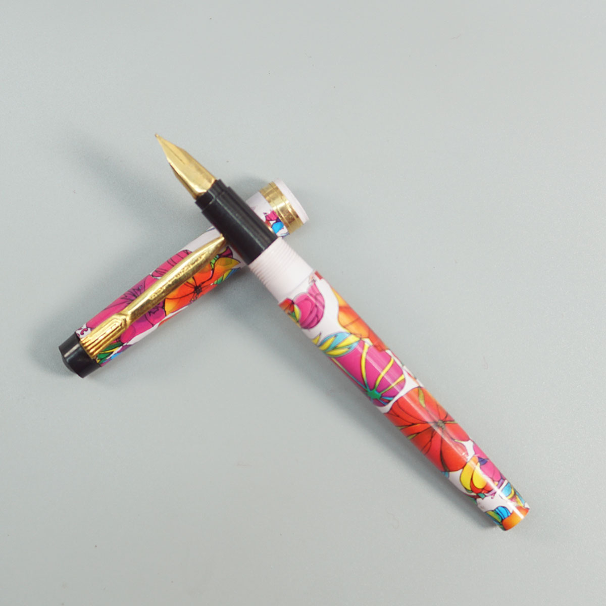 Butterfly 660 MultiColor Floral Design And Gold Clip Medium Nib Eye Dropper Model Fountain Pen  SKU 28832