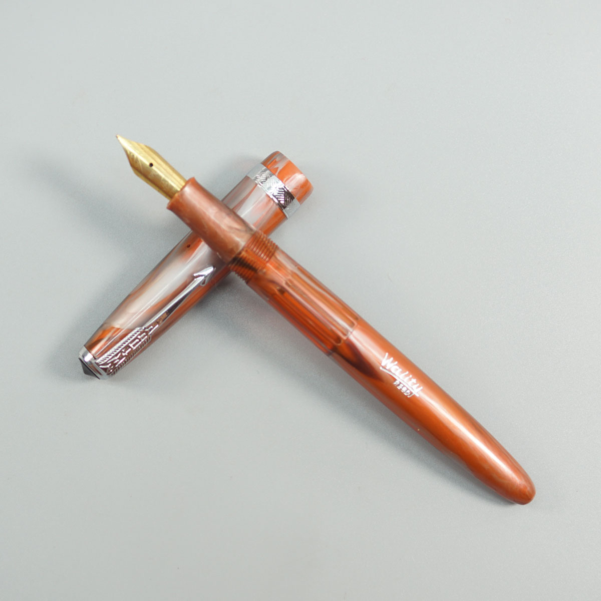 Airmail- Wality Orange Color Body With Silver Color Clip Eye Dropper Model Fountain Pen SKU 28839