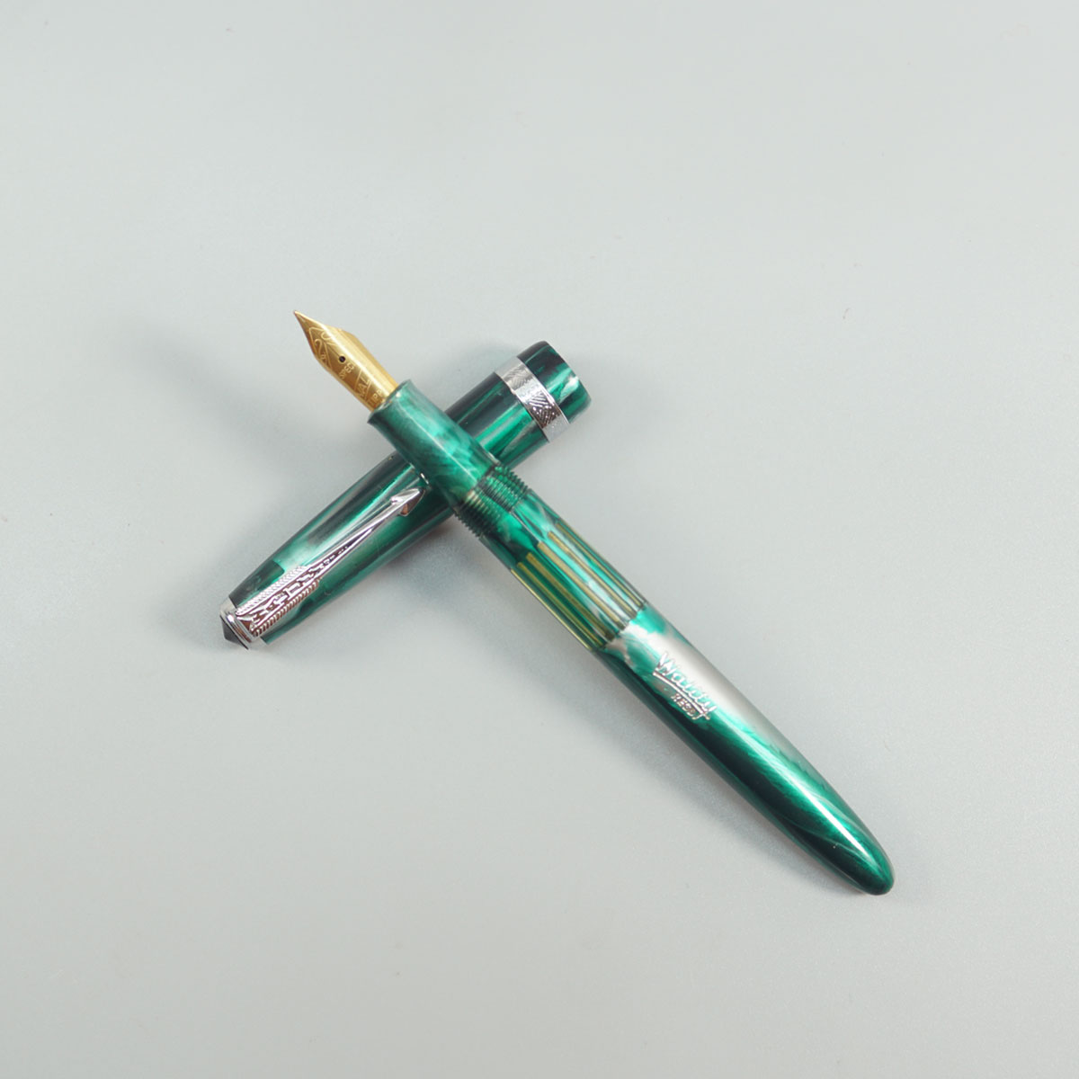 Airmail- Wality Green Color Body With Silver Color Clip Eye Dropper Model Fountain Pen SKU 28840