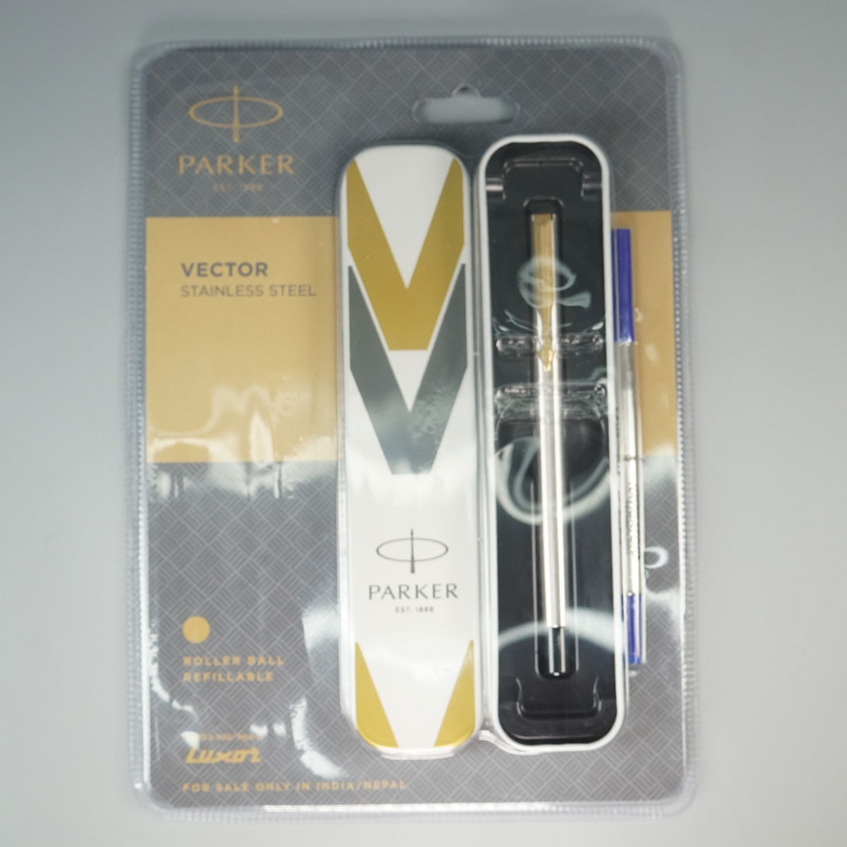 Parker Vector  Stainless Steel Silver Color Body With Gold Clip Medium Tip  Roller Ball Pen SKU 28844