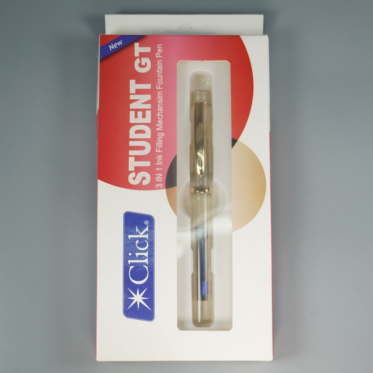 Click Student 3 in 1 Filling Mechanisim Transparent Body With Gold Clip And Converter Type Fountain Pen SKU 28846