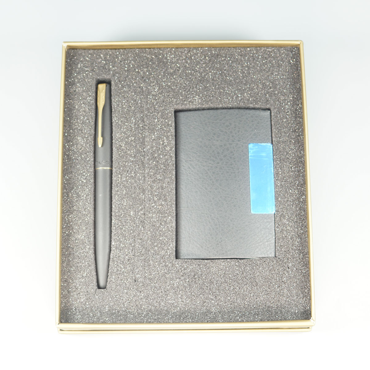 Parker Frontier Matte Black Color Body With Gold Clip Converter Type Fountain Pen And Card Holder Set  SKU 28852