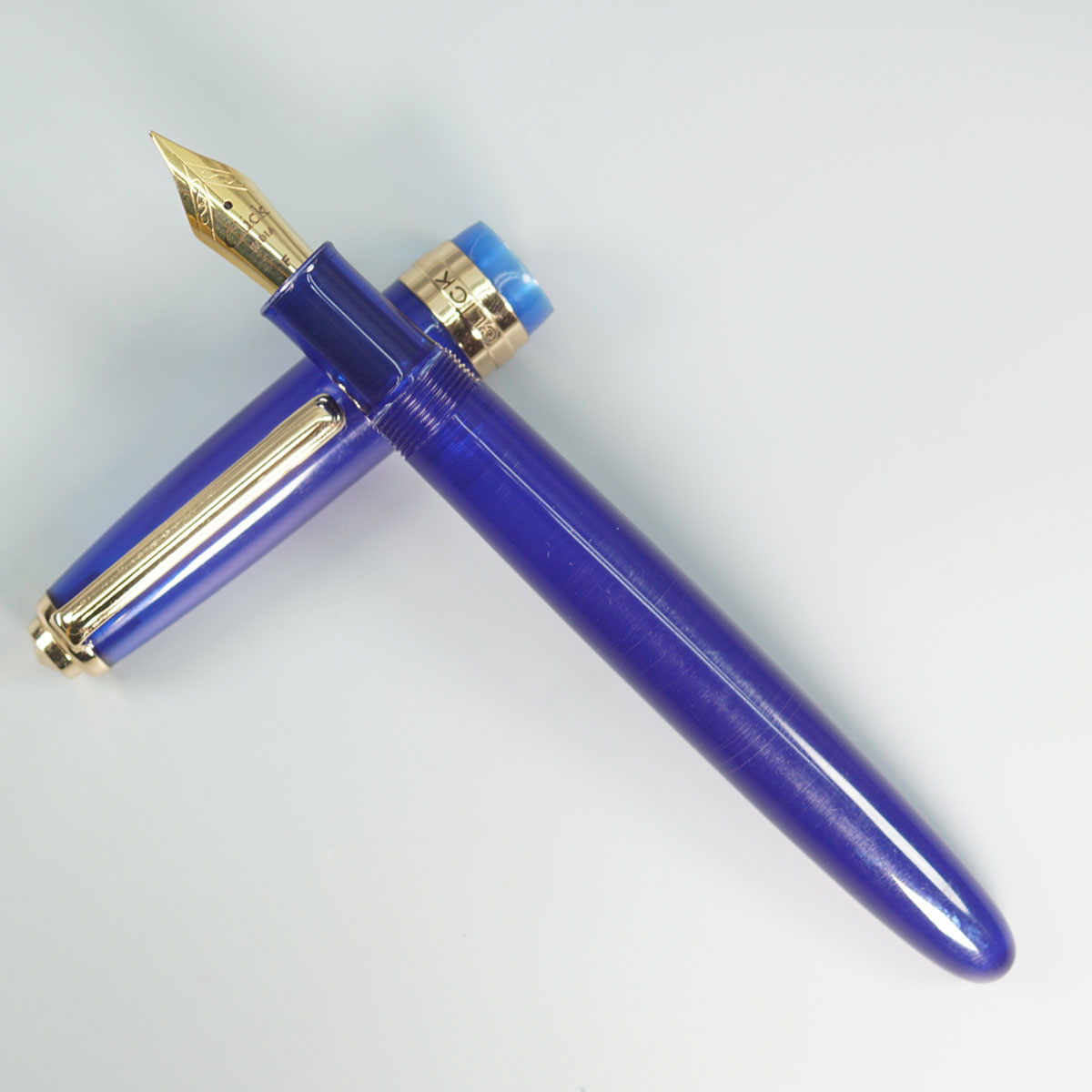 Click Falcon Transparent Blue Color Body With Gold Clip And No.35 Fine Nib (3 in 1) Eye Dropper Model Fountain Pen SKU 28889