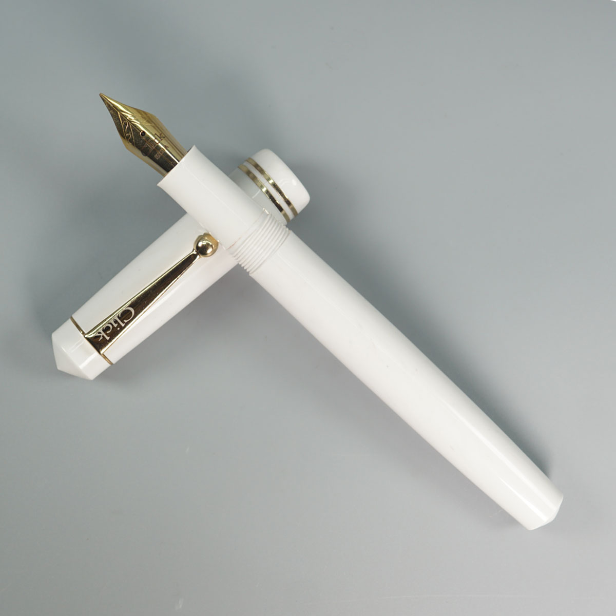 Click Aristocrat White Color Body With Gold Color Clip And No.35 Fine Nib (3 in 1) Eye Dropper Model Fountain Pen SKU 28899