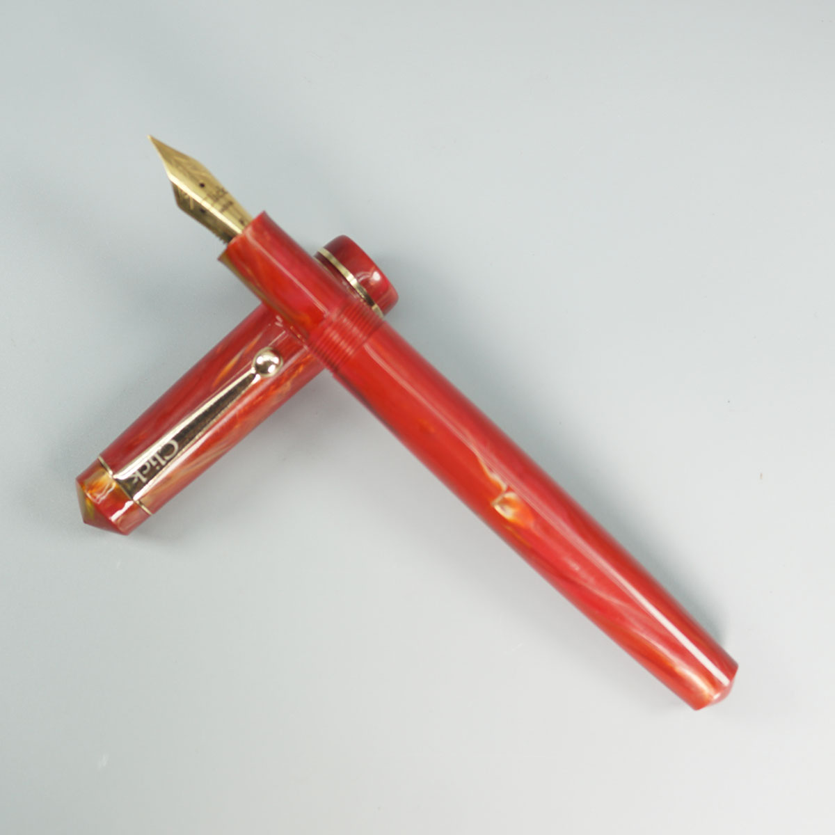 Click Aristocrat  Marble Red Color With Gold Clip And No.35 Fine Nib (3 in 1) Eye Dropper Model Fountain Pen SKU 28903