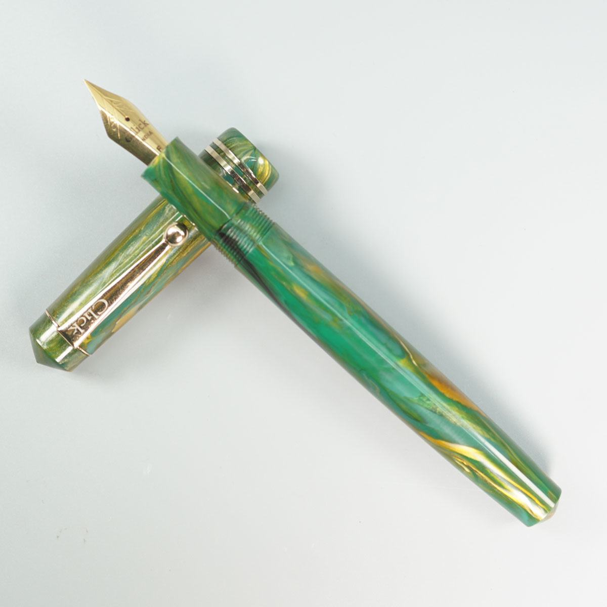 Click Aristocrat  Marble Green Color With Gold Clip And No.35 Fine Nib (3 in 1) Eye Dropper Model Fountain Pen SKU 28904