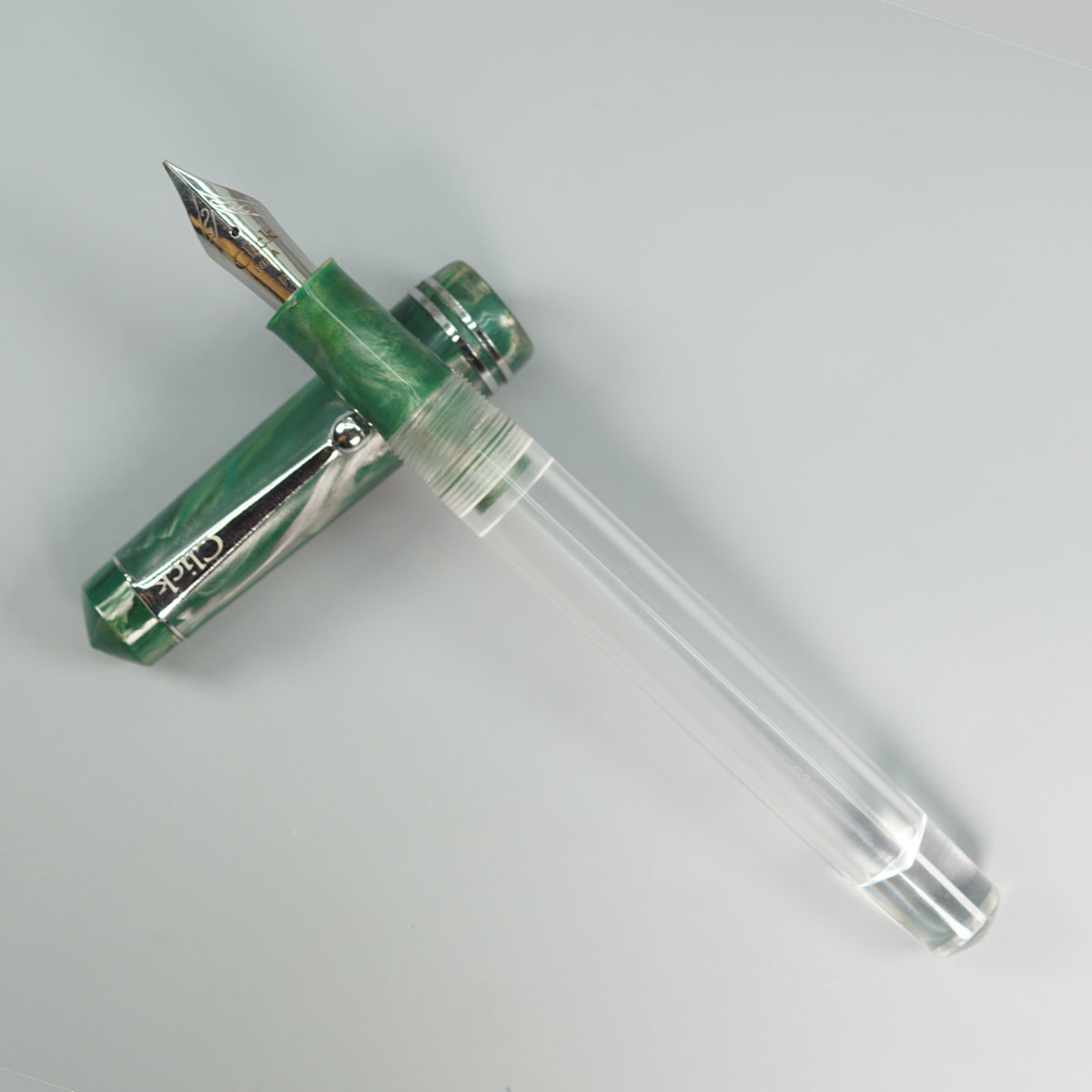 Click Aristocrat HT Transparent Body With Marble Green Color Cap No 35 SSF Fine Nib(3 in 1) Eye Dropper Model Fountain Pen SKU 28905