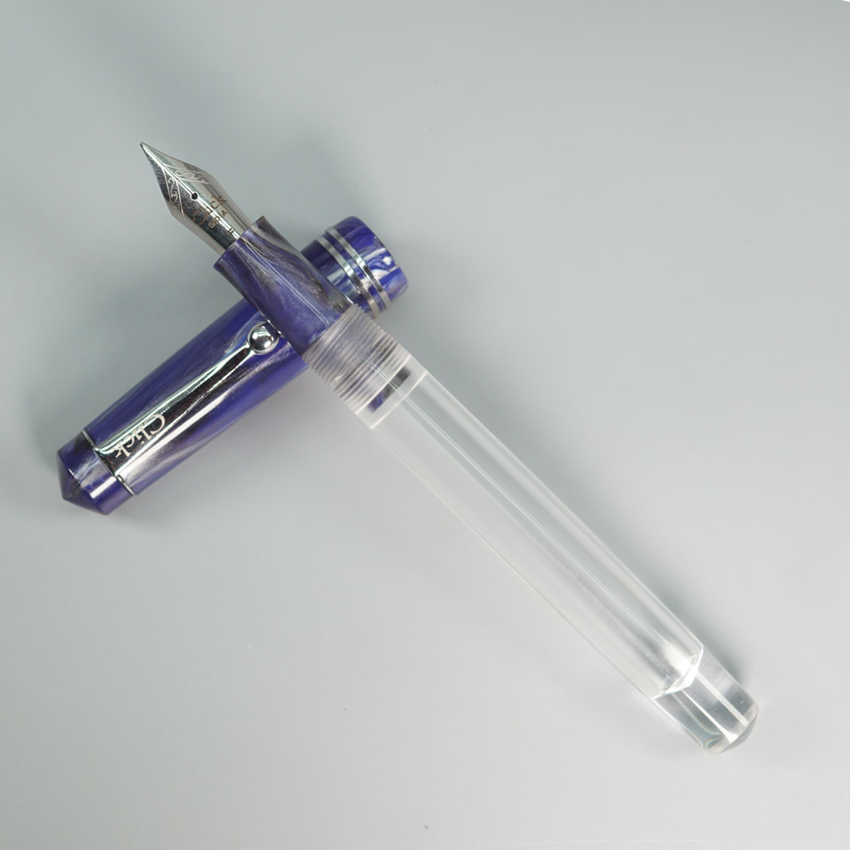 Click Aristocrat HT Transparent Body With Marble Blue Color Cap No 35 SSF Fine Nib(3 in 1) Eye Dropper Model Fountain Pen SKU 28906