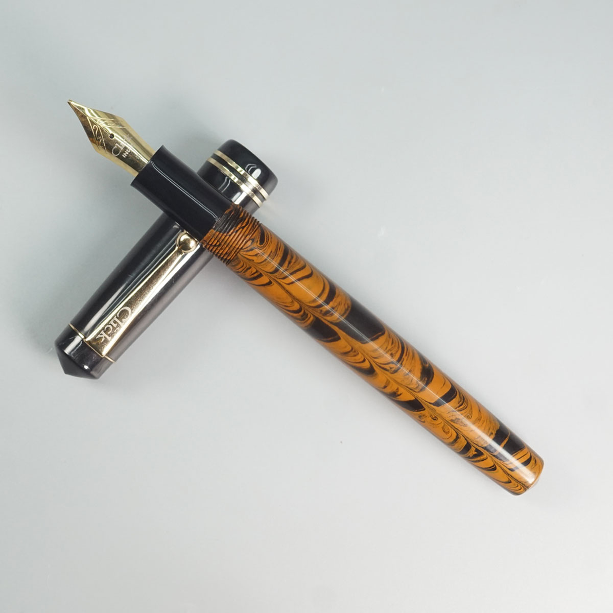 Click Aristocrat Half Ebonite Orange Color Body With Black Cap No 35 Broad Nib (3 in 1) Eye Dropper Model Fountain Pen SKU 28907