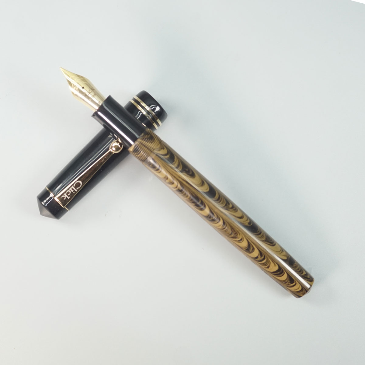 Click Aristocrat Half Ebonite Light Brown Color Body With Black Cap No 35 Fine Nib (3 in 1) Eye Dropper Model Fountain Pen SKU 28909