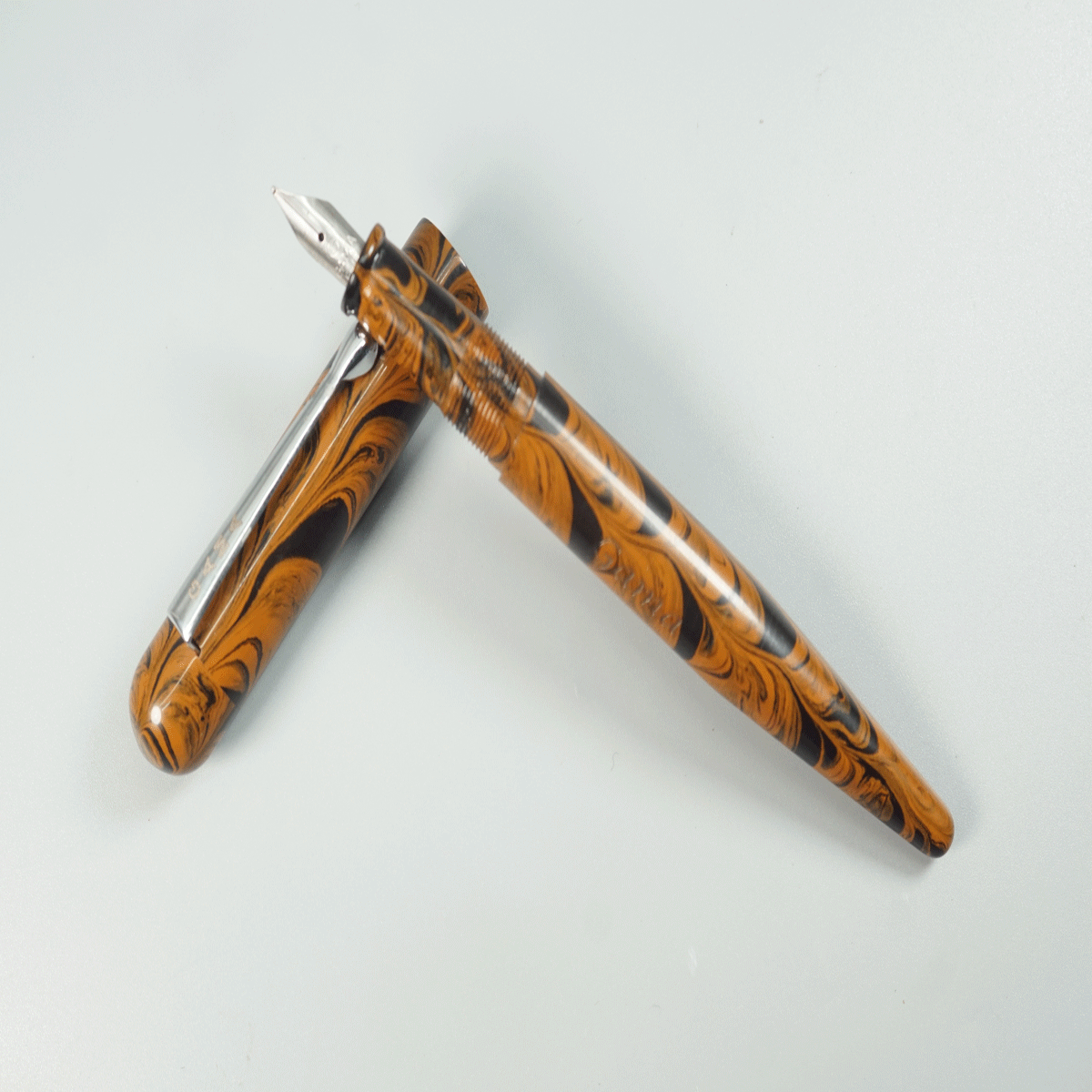 Gama Airborne Handmade Ebonite Orange and black Color Body and Cap with Silver Clip Fine Nib Eyedropper Model Fountain Pen SKU 28920