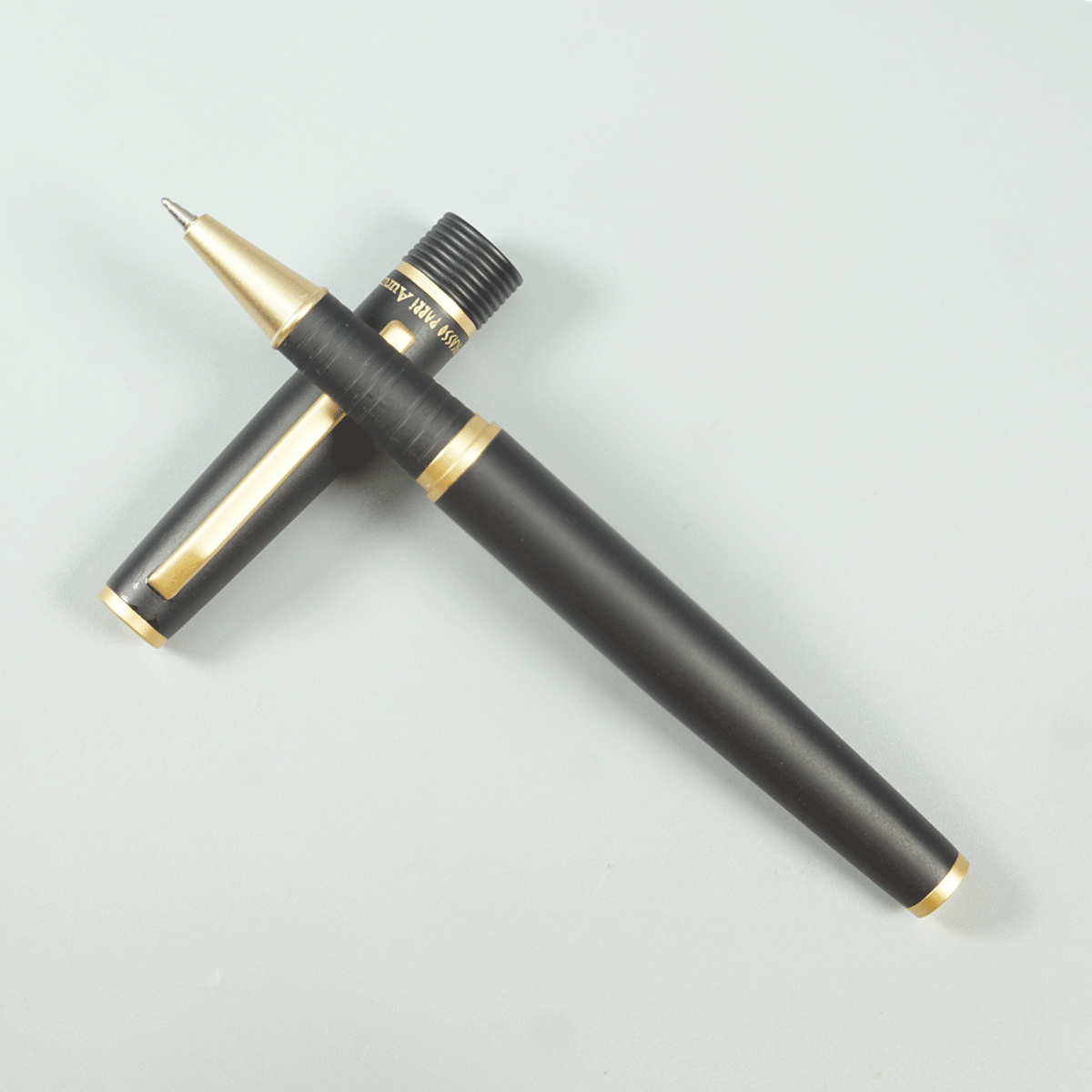 Picasso Parri Aurum Matte Black Color Body With Gold Color Clip And Trim Roller Ball Pen SKU 28950